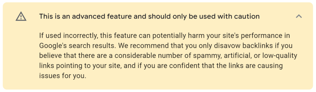 google search console link disavowing warning