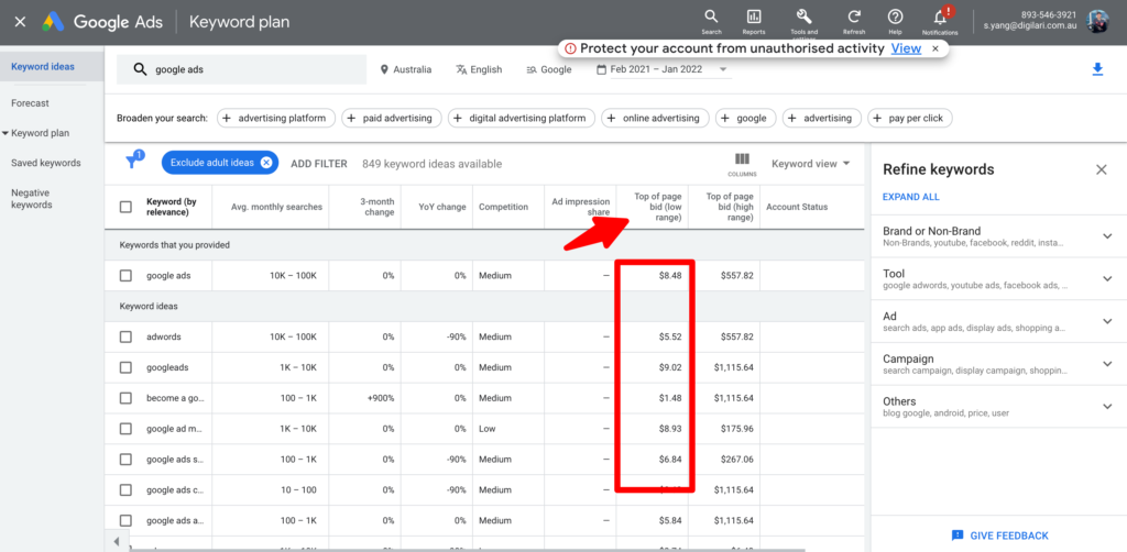 Google Trends provides updated CPC for keyword bidding